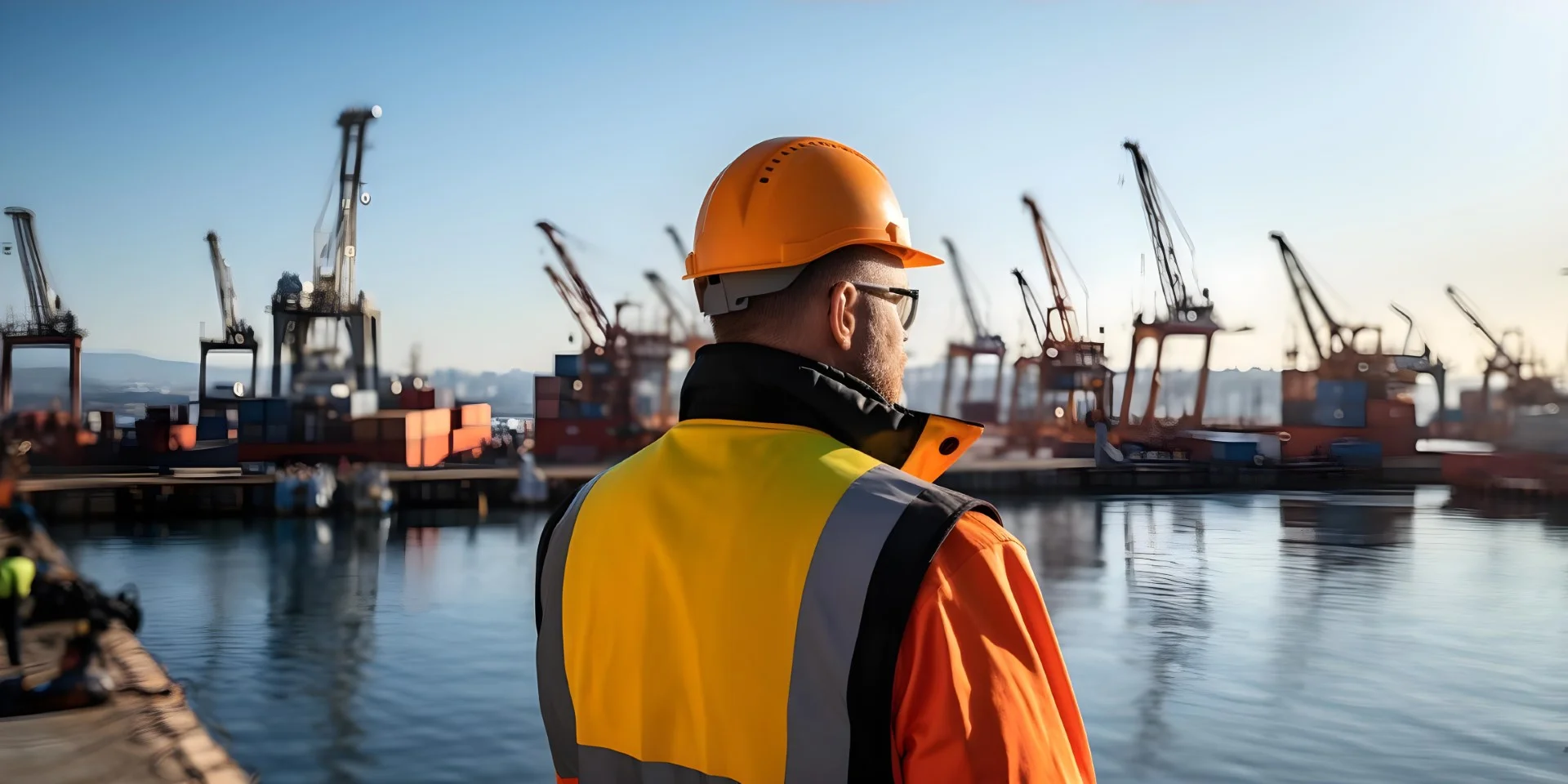 supervisor vest overseeing harbor operations ship inspections dock logistics concept supervisor harbor operations ship inspections dock logistics vest Buyuk