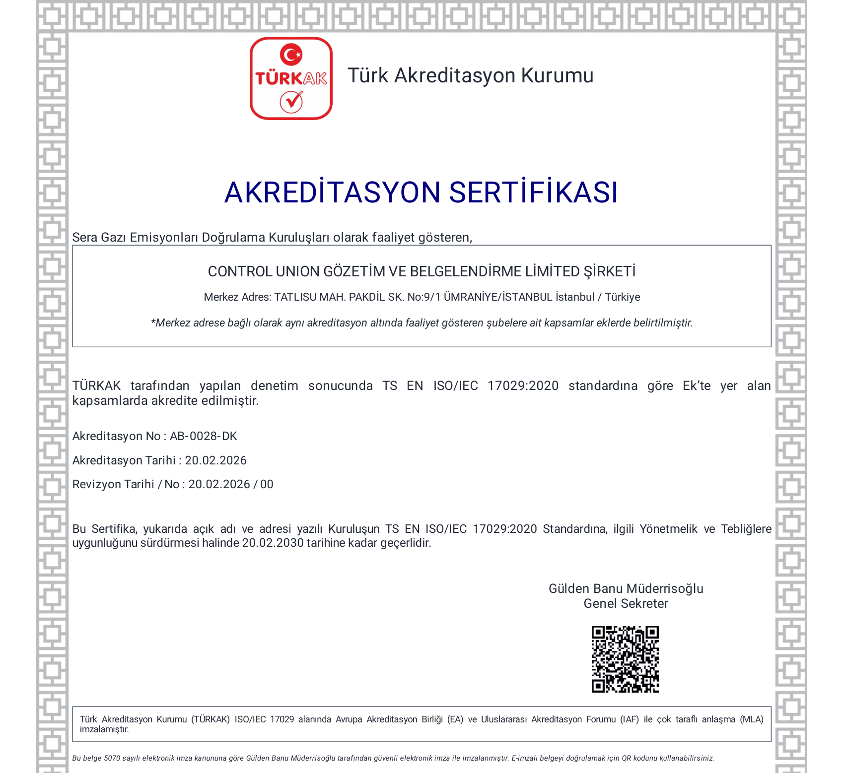 AB-0028-DK ISO 17029 Akreditasyon Sertifikası ve Kapsamı